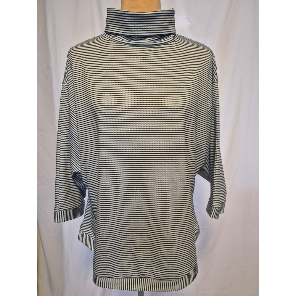 Belinda Blue White Striped Turtleneck Top 3/4 Sleeve Size Medium NWOT